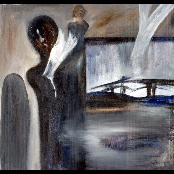 Στη γέφυρα, 83 x 87 εκ. , ακρυλικά σε χαρτί .